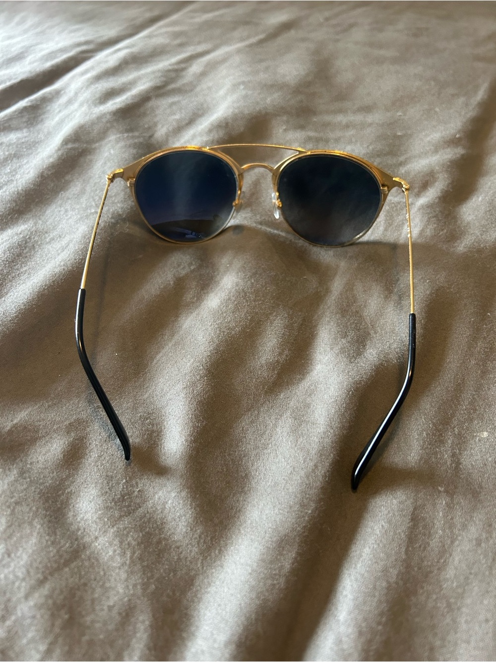 Ray-Ban Round Black Sunglasses with Gold Bridge - Picture 2 of 5